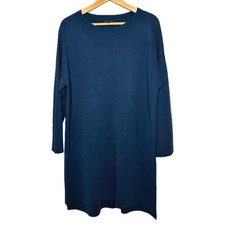 Eileen Fisher Silk Organic Cotton Knitted Navy Blue Dress, Size S Quiet Luxury