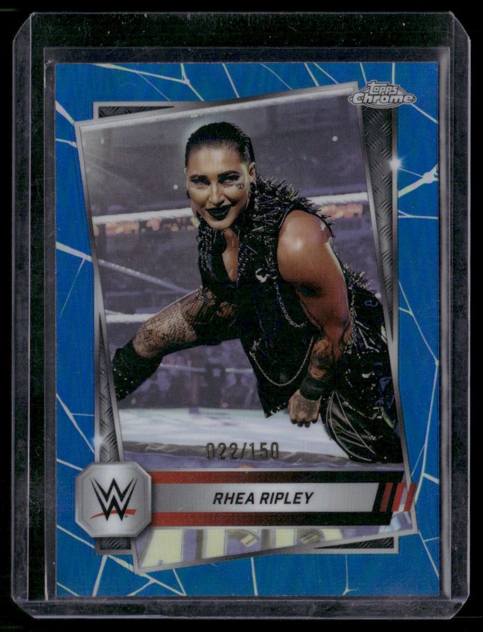 2025 Topps Chrome WWE Rhea Ripley 80 Blue Refractor /150