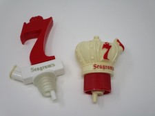 2 - Vintage Seagram's 7 Liquor Plastic Bottle Toppers with Pour Spouts Barware