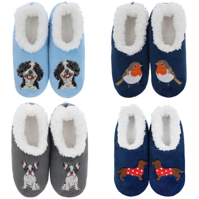 SNOOZIES! Snoozies Pairables Hausschuhe bestickte Designs weiches Sherpa Fleece Größen UK 3-9
