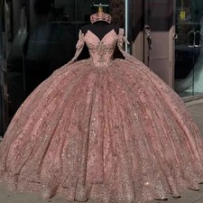 Rose Gold 15 Quinceanera Dresses Long Sleeves Appliques Royal Train Formal Dress
