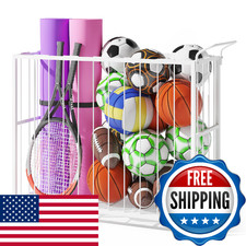 Homsorout Ball Storage Bin Rolling Sports Ball Cart, Metal Garage Organizer Spor