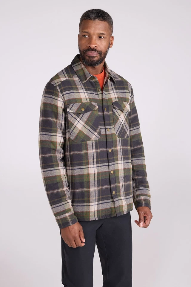Mountain Warehouse Pinn Men's Borg Lined Flannel Shirt Relaxed Button Down Top