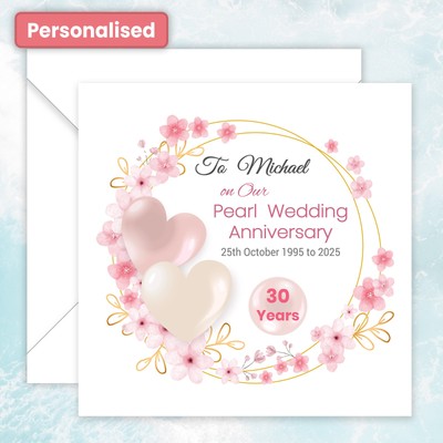 Personalised Pearl 30th Wedding Anniversary Card Heart for Wife Husband  Couple