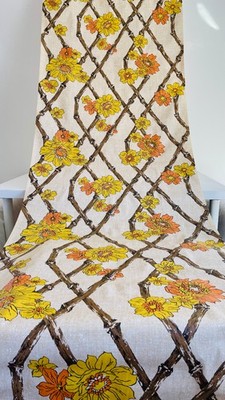 VTG 1970s Groovy Orange Flower Power Wallpaper Roll Kitchen Trellis Lattice Wide