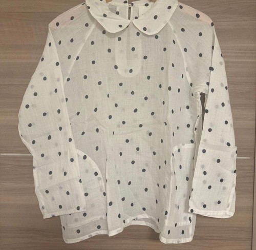 Veritecoeur Dot Pattern Long Sleeve Blouse with Round Collar