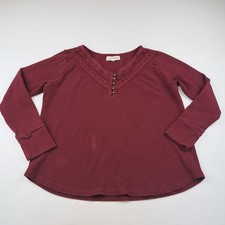 Lucky Brand Shirt Womens Plus 1X Red Waffle Knit Henley Long Sleeve Tunic Top