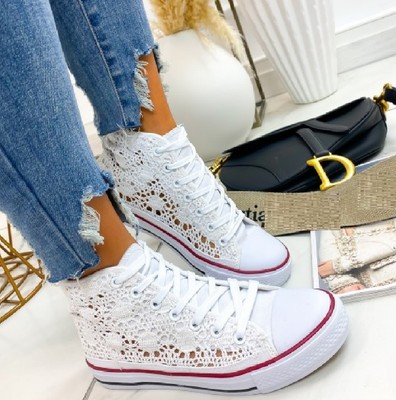 DAMEN DAMEN LEINEN SNEAKER PUMPS HIGH TOP KNÖCHEL TURNSCHUHE SOMMER SNEAKER GR.