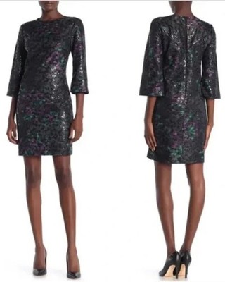 New Trina Turk Green Purple Sequin 3/4 Sleeve Perforated Cocktail Dress  Size 4 | eBay