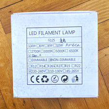 G125 Globe Edison LED Filament Bulb Amber 4W E27 2700K 220-240V Non-Dim