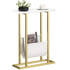 HOMCOM Narrow Side Table, End Table with Magazine Holder for Small Spaces