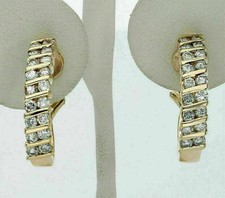 2Ct Lab Created Round Diamond Channel Set Huggie Earrings 14K Yellow Gold Finish