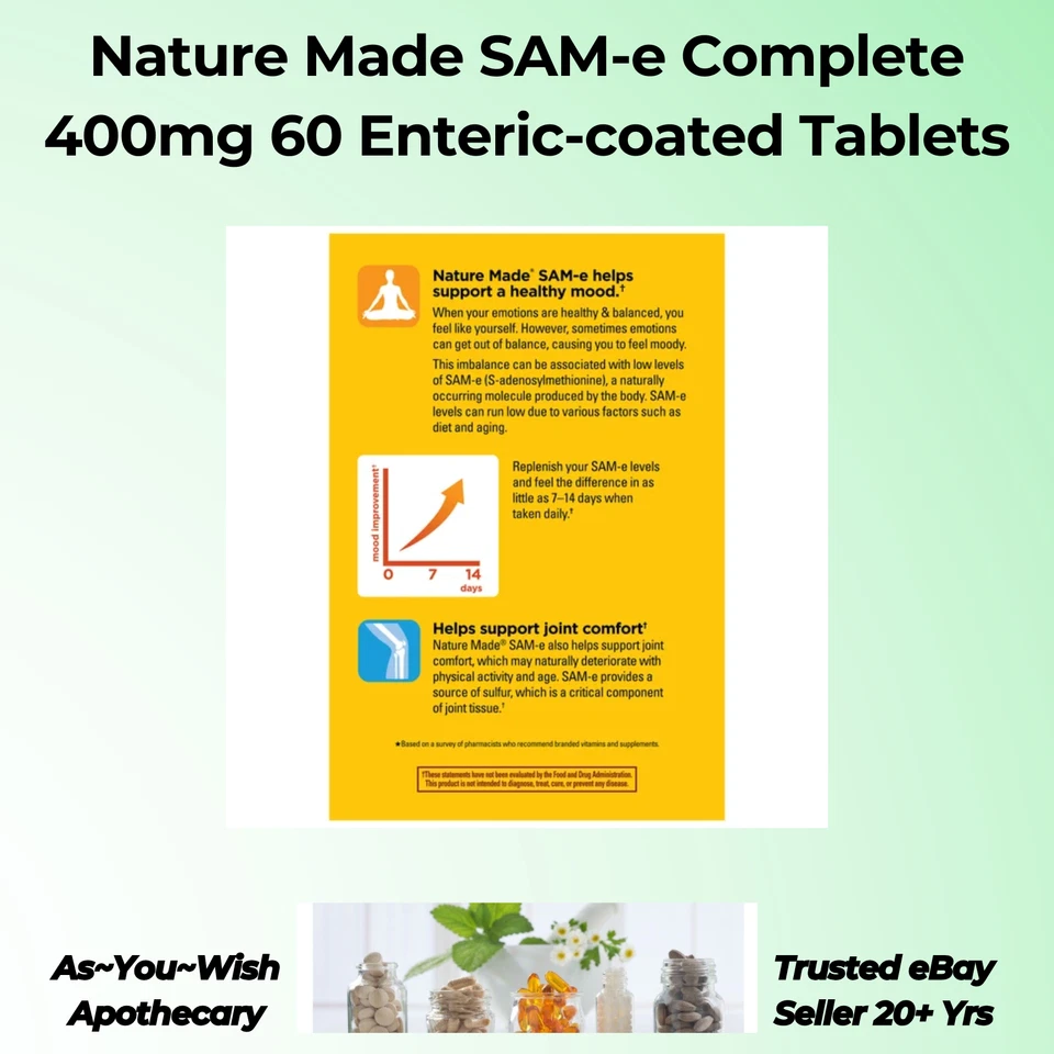 Nature Made SAM-e 400 mg - 60 Tablets - Exp 01/27 Mood & Joint Support - Image 3 of 4