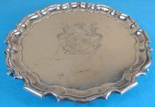 Sterling Silver Waiter Tray Coat of Arms Lion Fleur De Lys 328gms Sheffield 1921