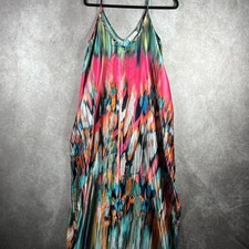 Bucketlist Maxi Dress Womens M Multicolor Satin Sleeveless Side Slits Oversized