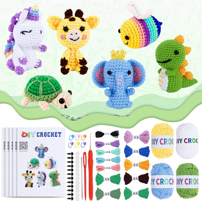 6PCS Crochet Kit for Beginners, Knitting Kit with Step-By-Step Video Tutorials, 