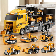 Toddler Boys Construction Truck Vehicle Toy Set with Play Mat and Die-Cast Toy C