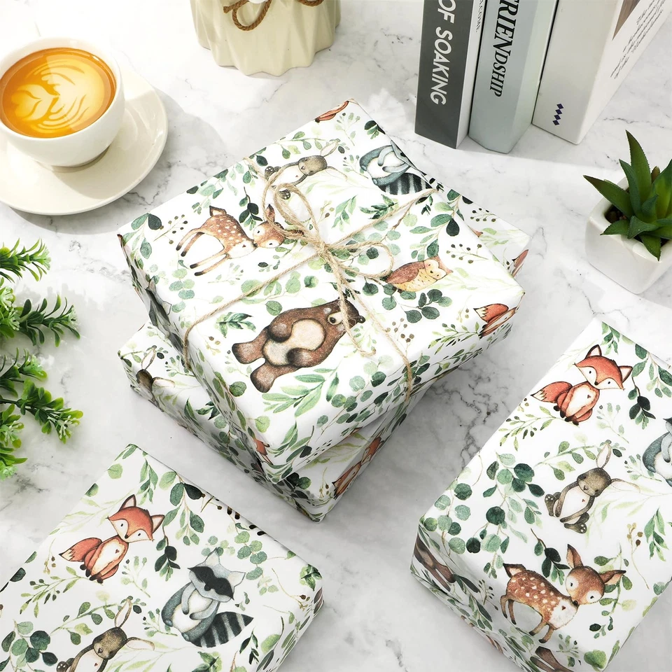 100 Sheets Woodland Animal Tissue Paper Eucalyptus Forest Animal Gift Wrappin... - Image 4 of 4