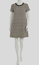 London Times Womens' Beige Embellished-Neck Short-Sleeve Dress Size 8