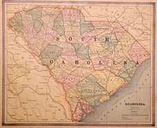 Antique 1885 Map  State of South Carolina by Geo. Cram 11x13 - 08