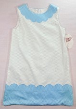 Vintage Mulberry St Blue White Polka Dot Scallop A Line Dress Girls Size 7 USA