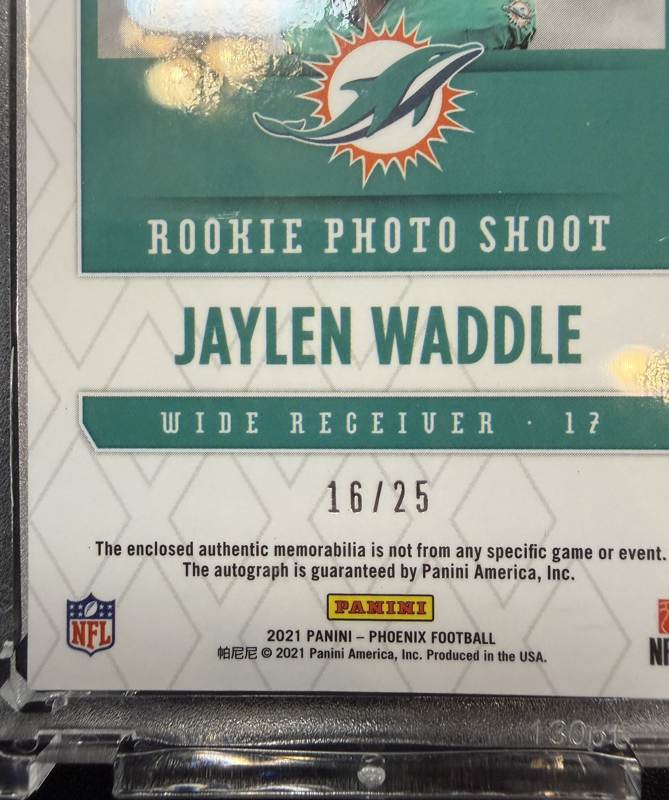 2021 Panini Phoenix - Jaylen Waddle Blue RC RPA Auto Patch /25 #RJA-JWA Dolphins view 5