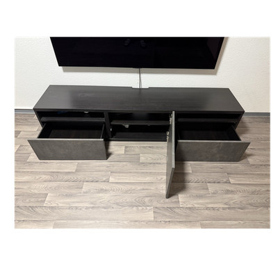TV-Lowboard Besta Schwarz/Grau 3 Türen mit Kabelmanagement modern rechteckig