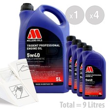 Car Engine Oil Service Kit / Pack 9 LITRES Millers TRIDENT 5W-40 synth 9L 7.04 per litre