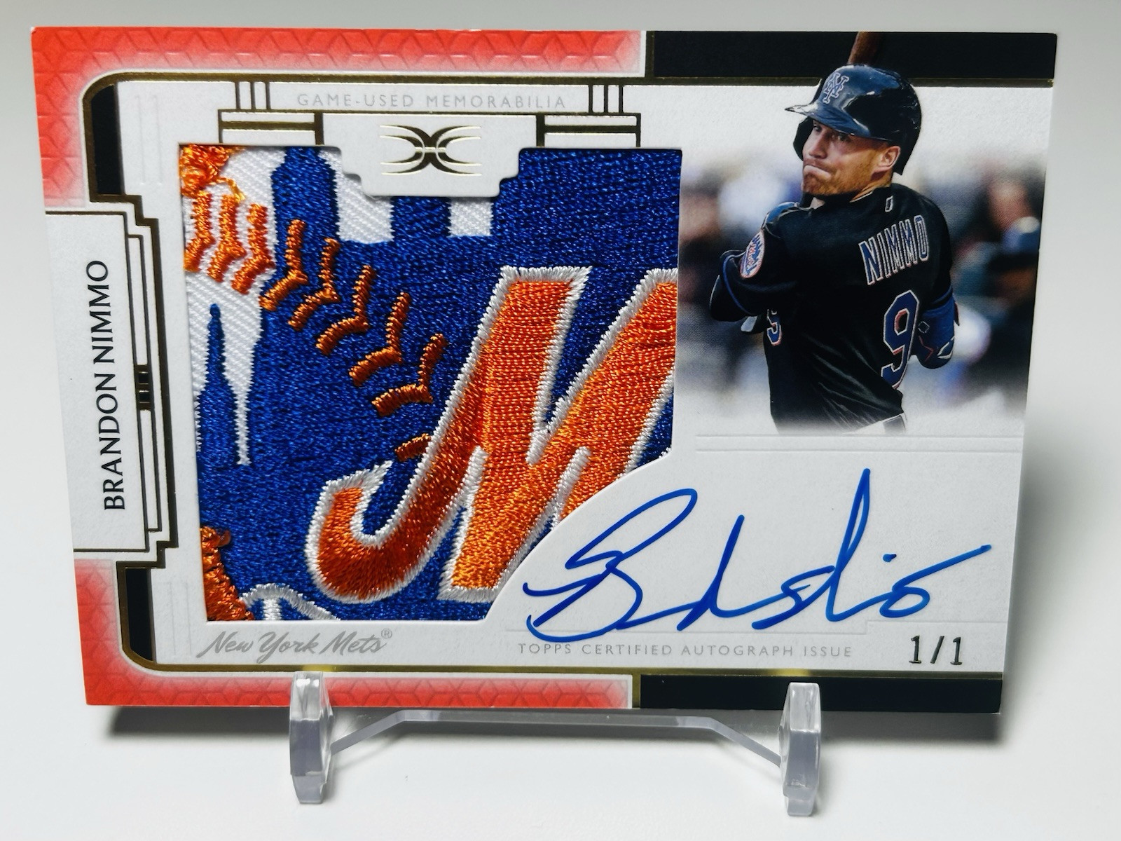 2024 TOPPS DEFINITIVE BRANDON NIMMO [#1/1] NEW YORK METS TEAM LOGO PARALLEL AUTO