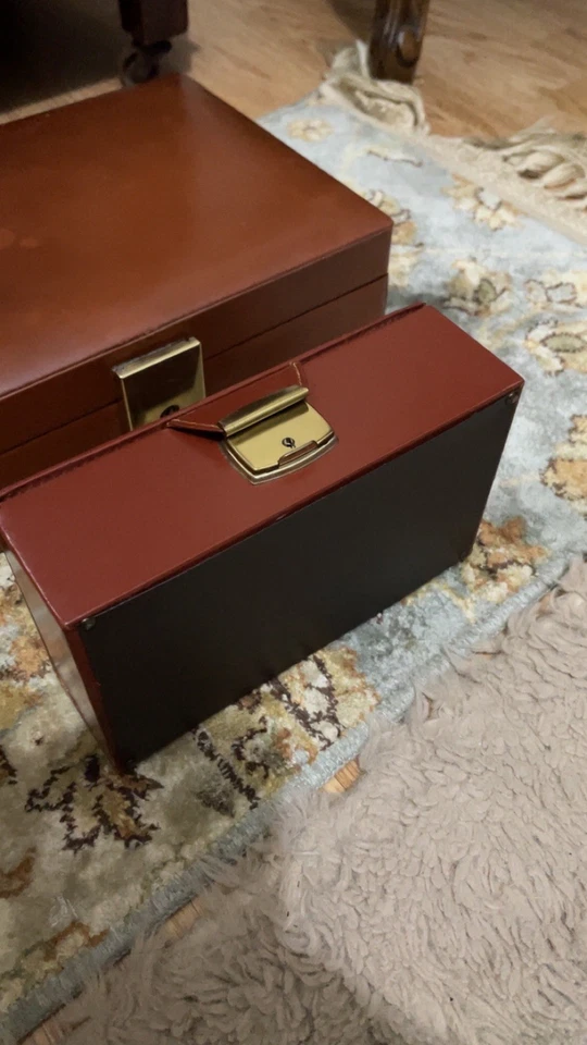  Vintage Jewellery 2 Box Brown real leather  - Image 2 of 4
