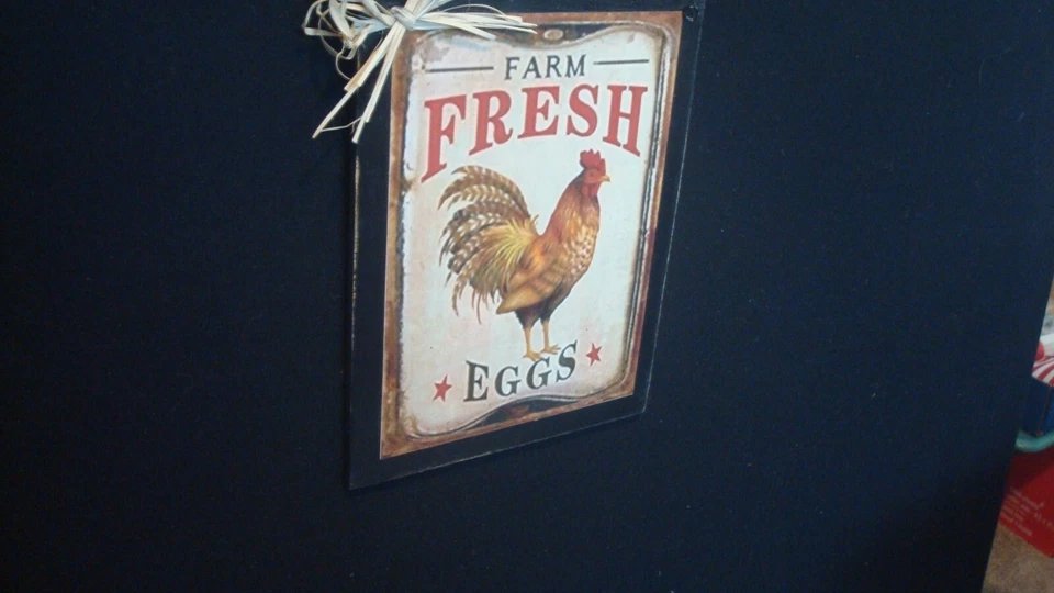 Primitive Print on PLAQUE ~FARM FRESH EGGS with CHICKEN~ 6" x 7 3/4" - Image 2 of 3