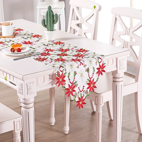 Christmas Table Runners Embroidery Placemat Polyester Tablecloth Party Decor - Picture 2 of 23