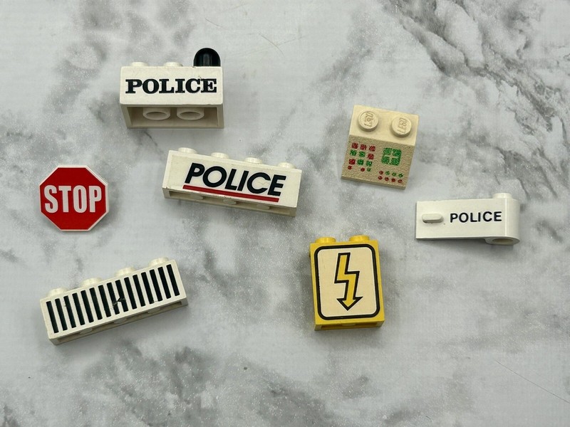 Lego Bulk Lot Parts All Printed Various Vintage Town City Police Logo Vehicle