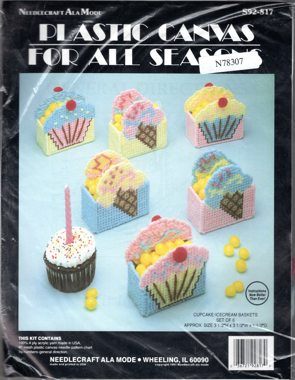 Cupcake/Icecream Baskets Needlecraft Ala Mode Plastic Canvas Kit #S92-817 SEALED-image