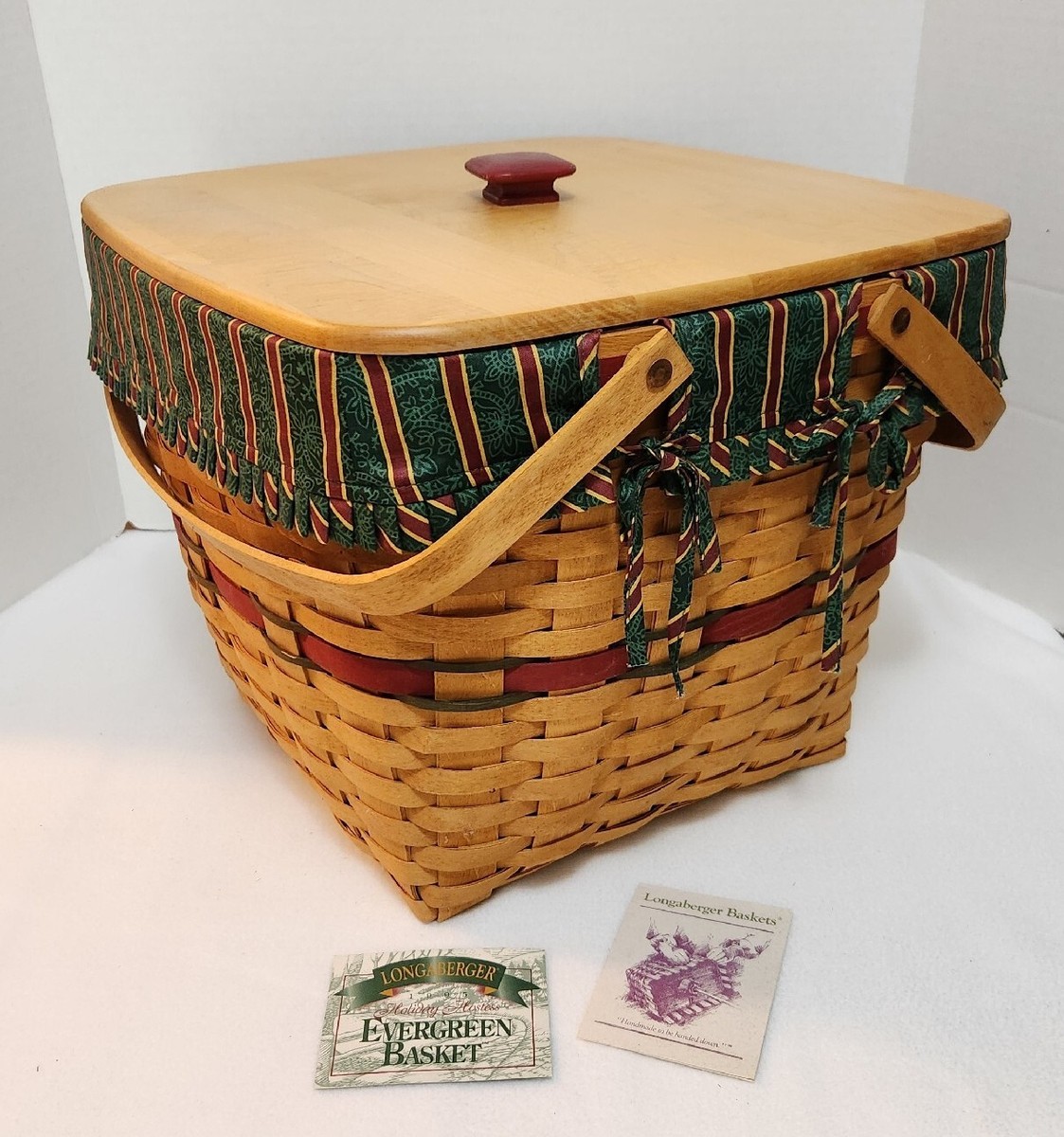 Longaberger 1995 RED Holiday Hostess Evergreen Basket Set+Lid