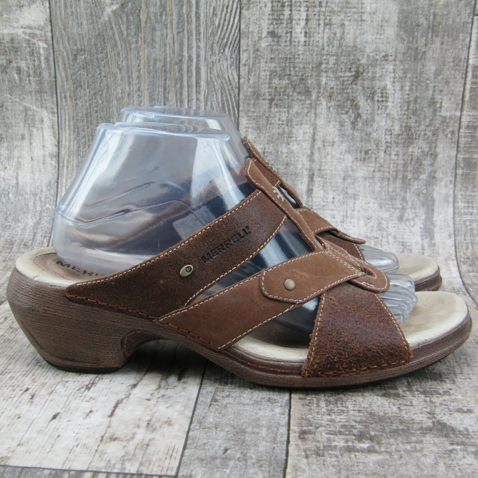 Merrell J89392 Luxe sandali bassi casual in pelle marrone scarpe donna 9