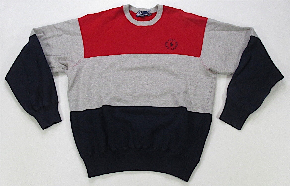 Rara felpa girocollo vintage POLO RALPH LAUREN Spell Out pony a righe anni 90 S