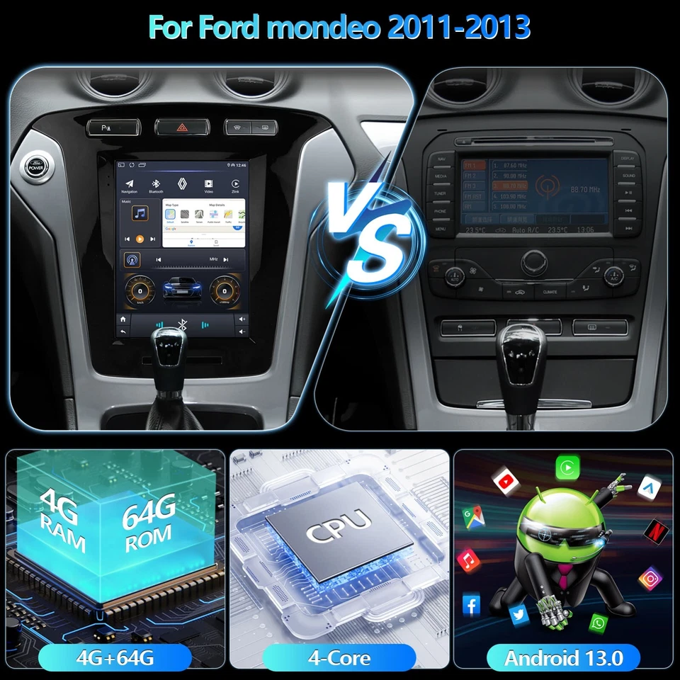 For 2011-2013 Ford Mondeo MK4 Galaxy 9.7inch Android 13 Carplay Radio GPS Stereo - Image 3 of 4