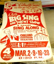 VINTAGE CARDBOARD POSTER OHETS SING TALENT SHOW COCHRAN & CELLI OAKLAND CA c1950