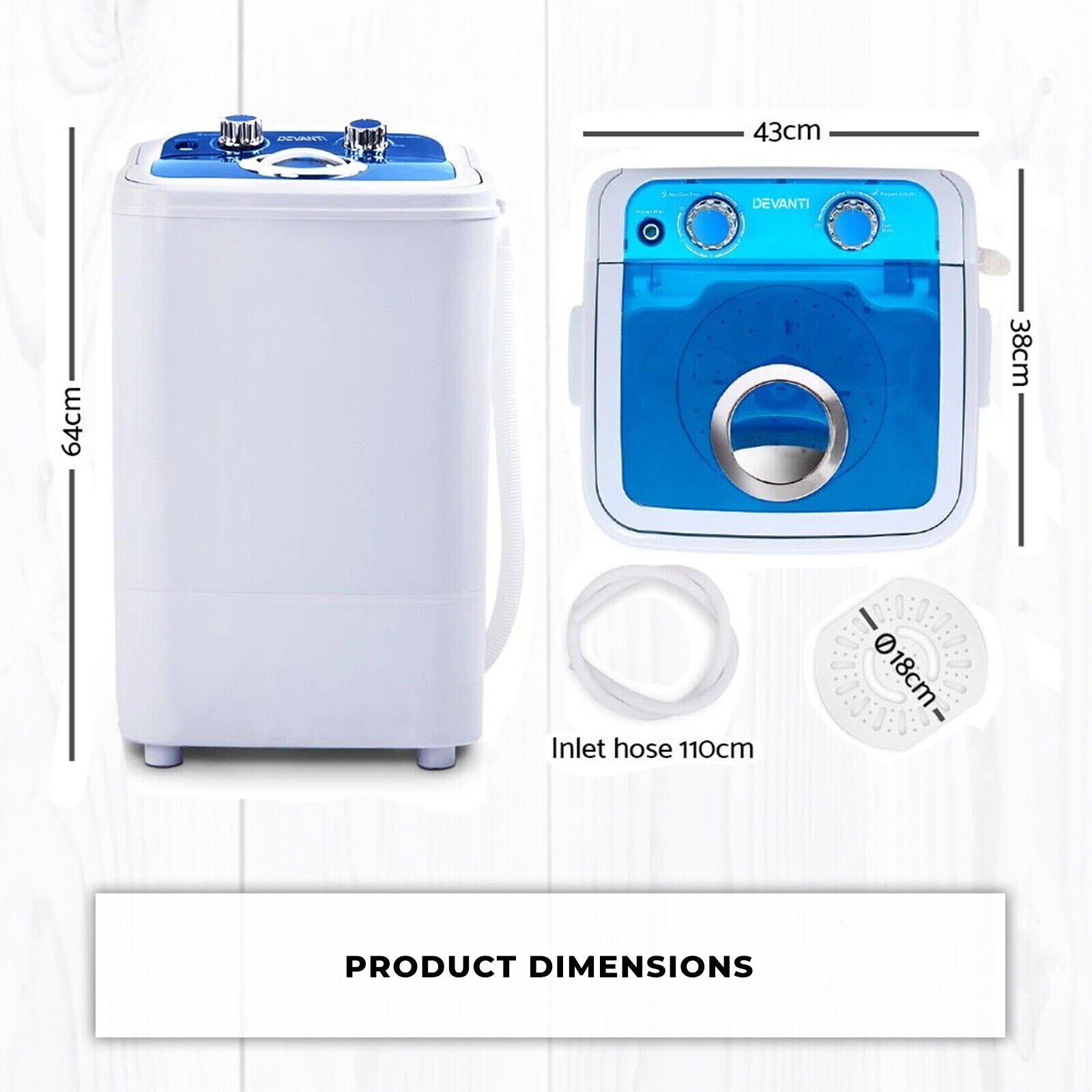 Devanti 4.6KG Mini Portable Washing Machine Outdoor Camping Caravan RV