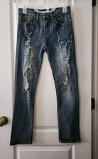 ENCRYPTED Boy Slim Fit Blue Jeans Pants Pockets Stretch Distressed Size 16