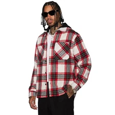 Stacking Hooded Flannel Shacket Jacket Red Black Flannel Men's Size Large