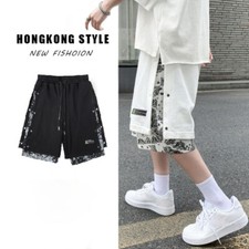 Men Cashew Flowers Shorts Hip Hop Breasted Pants Trousers Loose Sweatshorts