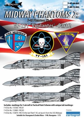 F-4Dable Models 1/72 USS Midway Phantoms II F-4S of VF-141 Vigilantes #2 Decals
