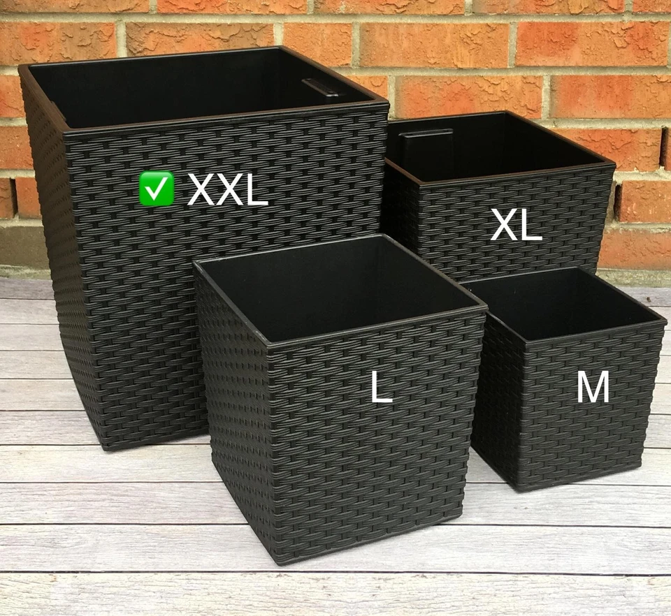 Blumenkübel Polyrattan Übertopf Blumentopf Einsatz Rattan schwarz XXL (H:41cm) - Bild 4 von 4