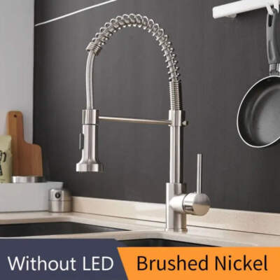 Brushed Brass Kitchen Faucet Single Lever Pull Down Spout Hot Cold Water Mixer
