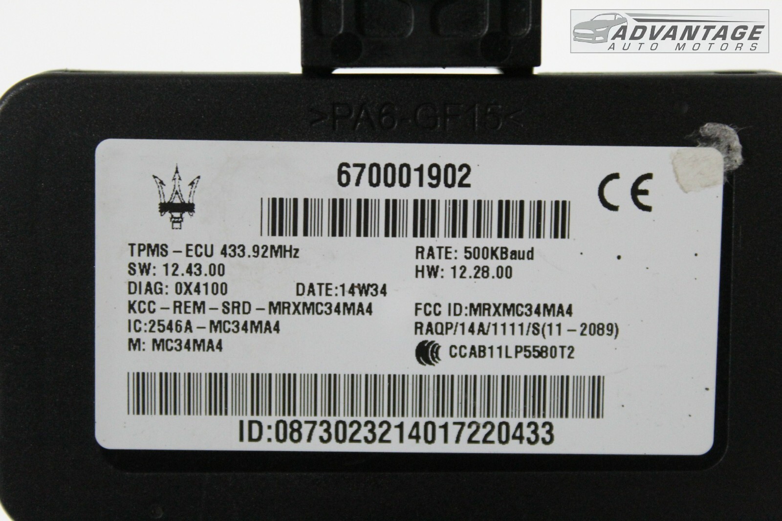 Maserati Ghibli 2014-2020 Tire pressure control P/N 670001902