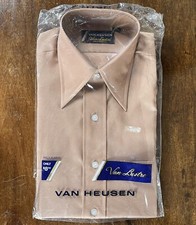 VINATGE 70s Van Heusen Van Lustre Shirt Sz 15 M Flesh Beige Half Sleeve Disco