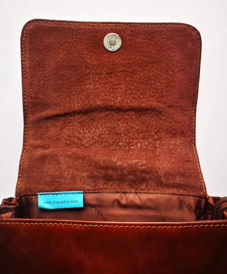 Bolso Bandolera Piquadro Cuero Hombre Marrón Grande Hombro Correa Ajustable Italia Foto 4 de 4