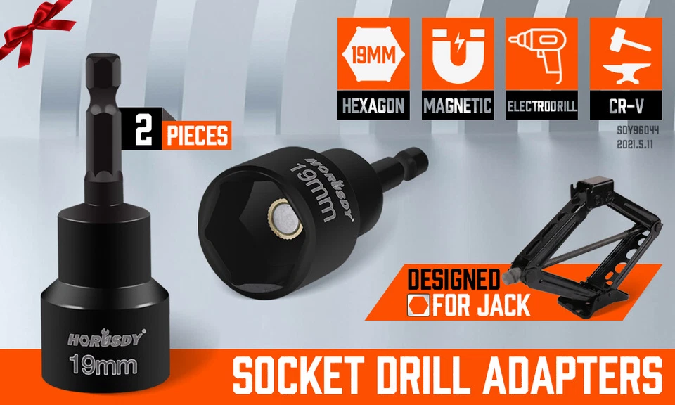 2pc Scissor Jack Socket 19mm Hex Magnetic Nut Trailer Connect Change Power Drill - Image 2 of 4